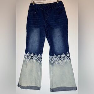 The Pyramid Collection Embroidered Ombre Flare Jeans Boho Size 14